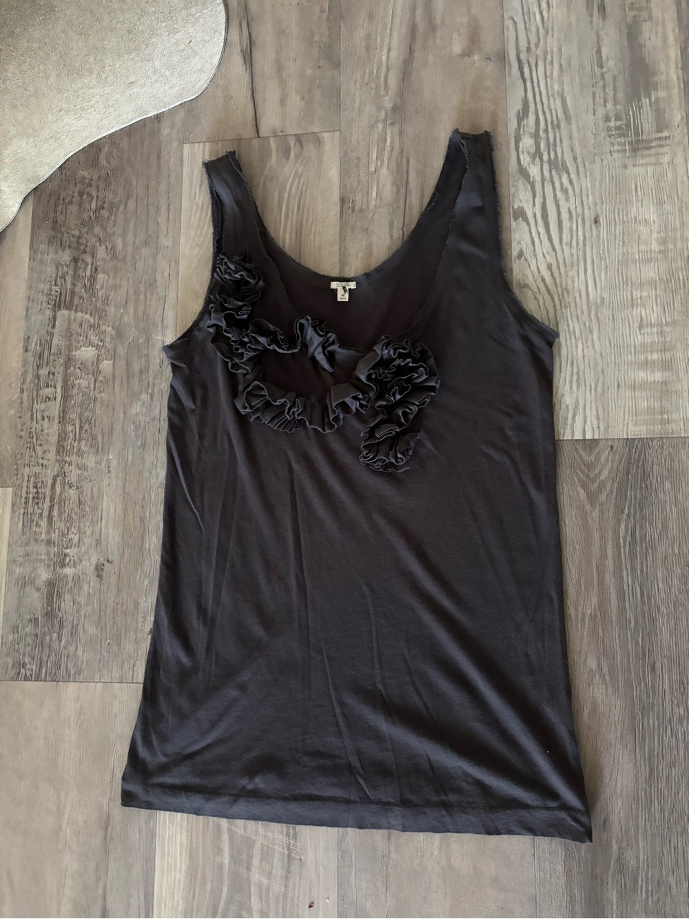 J. Crew Black Ruffle and Scoop Neck Top M